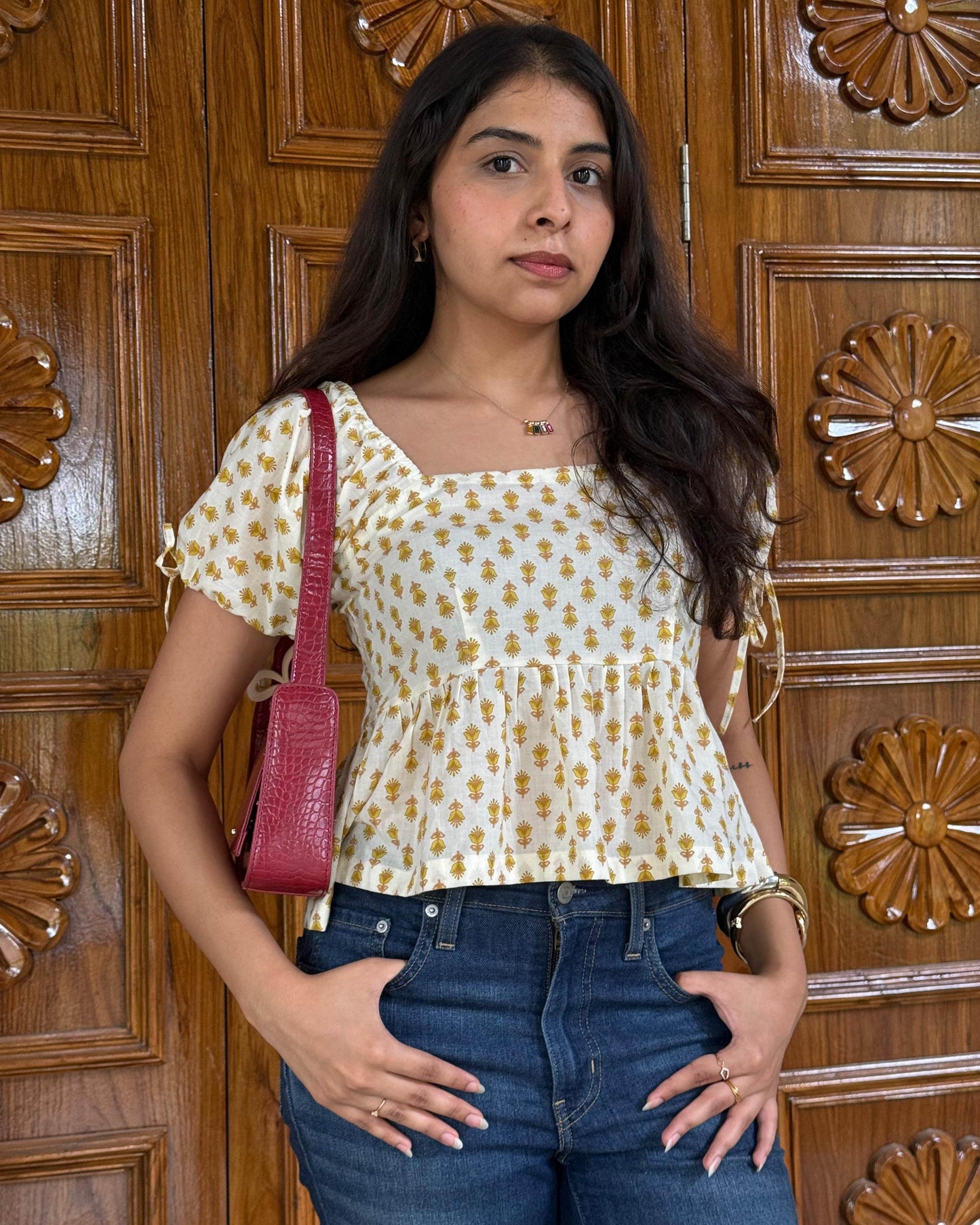 SIMRAN PUFF SLEEVES TOP - house of varya